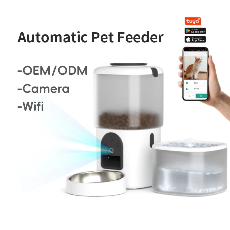 Pet Products Supplier 2 In 1 Pet Water Drinking Fountain Dog Food Bowl Wifi Smart Automatic Cat Pet Feeder With Camera